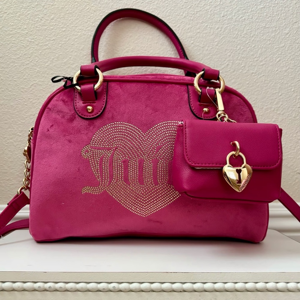 NWT Juicy Couture Queen Couture Bowler‎ Satchel Bag Crossbody Raspberry Tarte